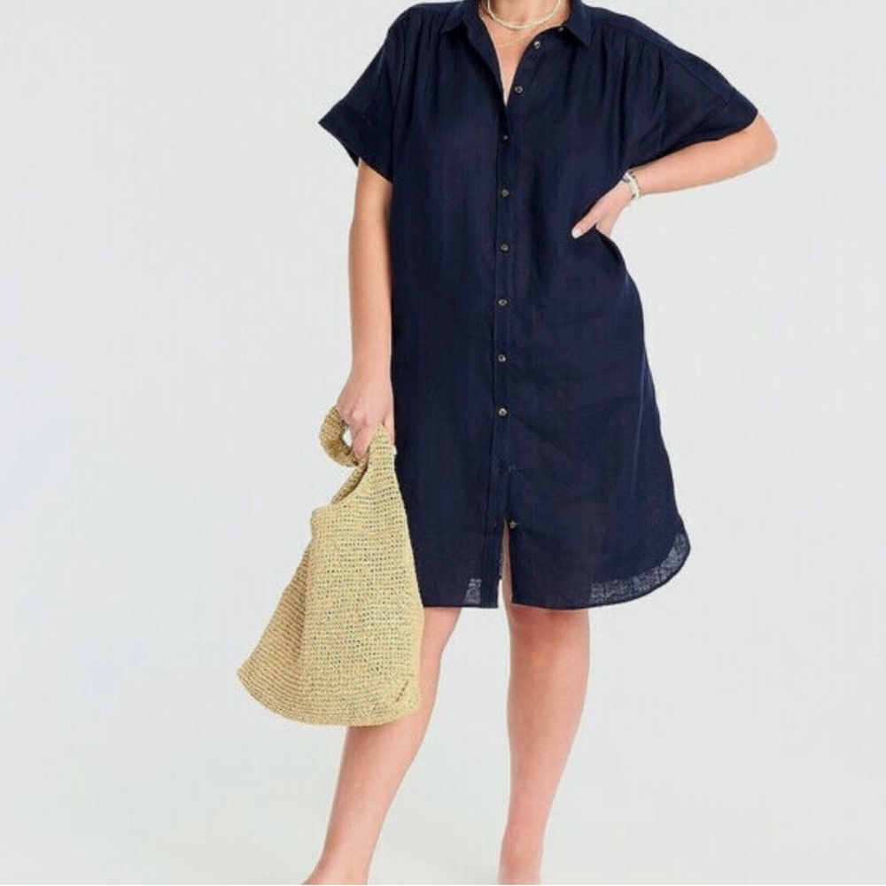 JCREW Baird McNutt Irish Linen Dress Navy